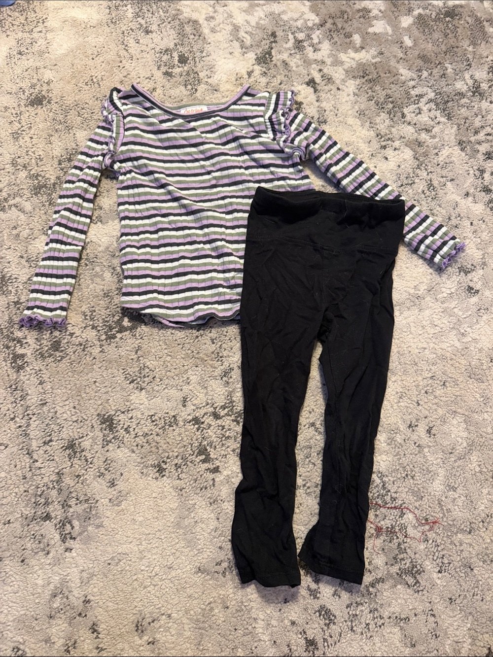 Kids Matching Set - Purple & White Striped Top with Black Leggings